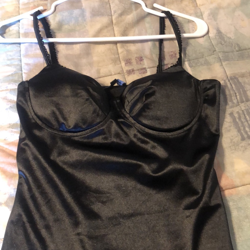 Black silk padded body suit
